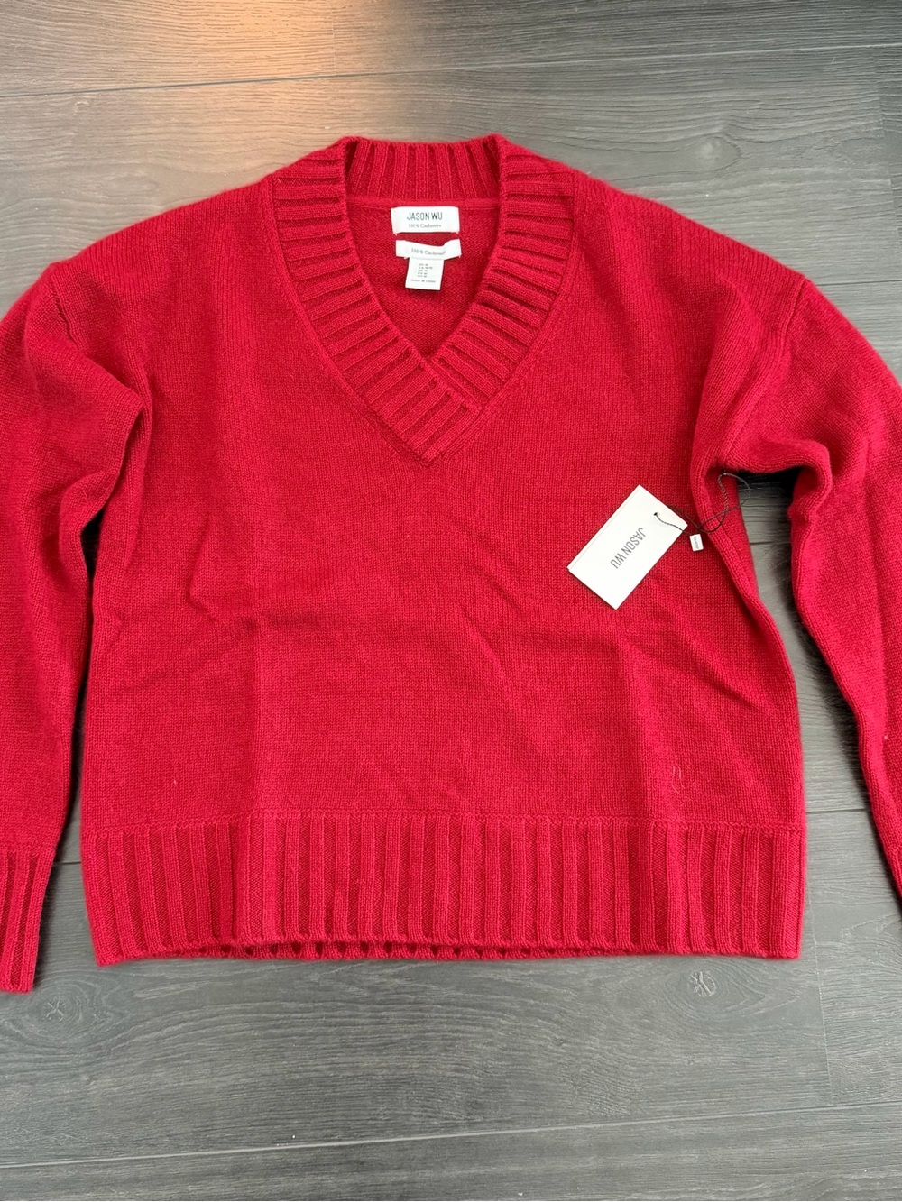 NWT - Jason Wu 100% Cashmere Red V-Neck Sweater